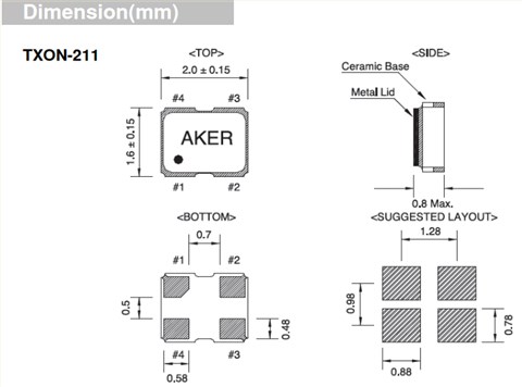 AKER晶振,TCXO晶振,TXON-211溫補振蕩器