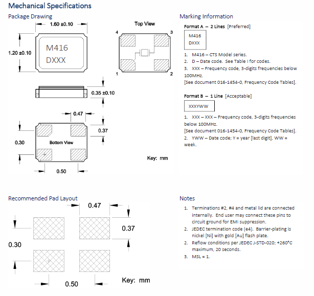 歐美進口石英晶振,貼片型晶體諧振器,416晶振,416F26022CKR晶振