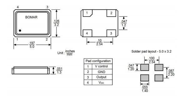 Bomar晶振,B1825-ADDS3N-20.000000晶振,低抖動晶振